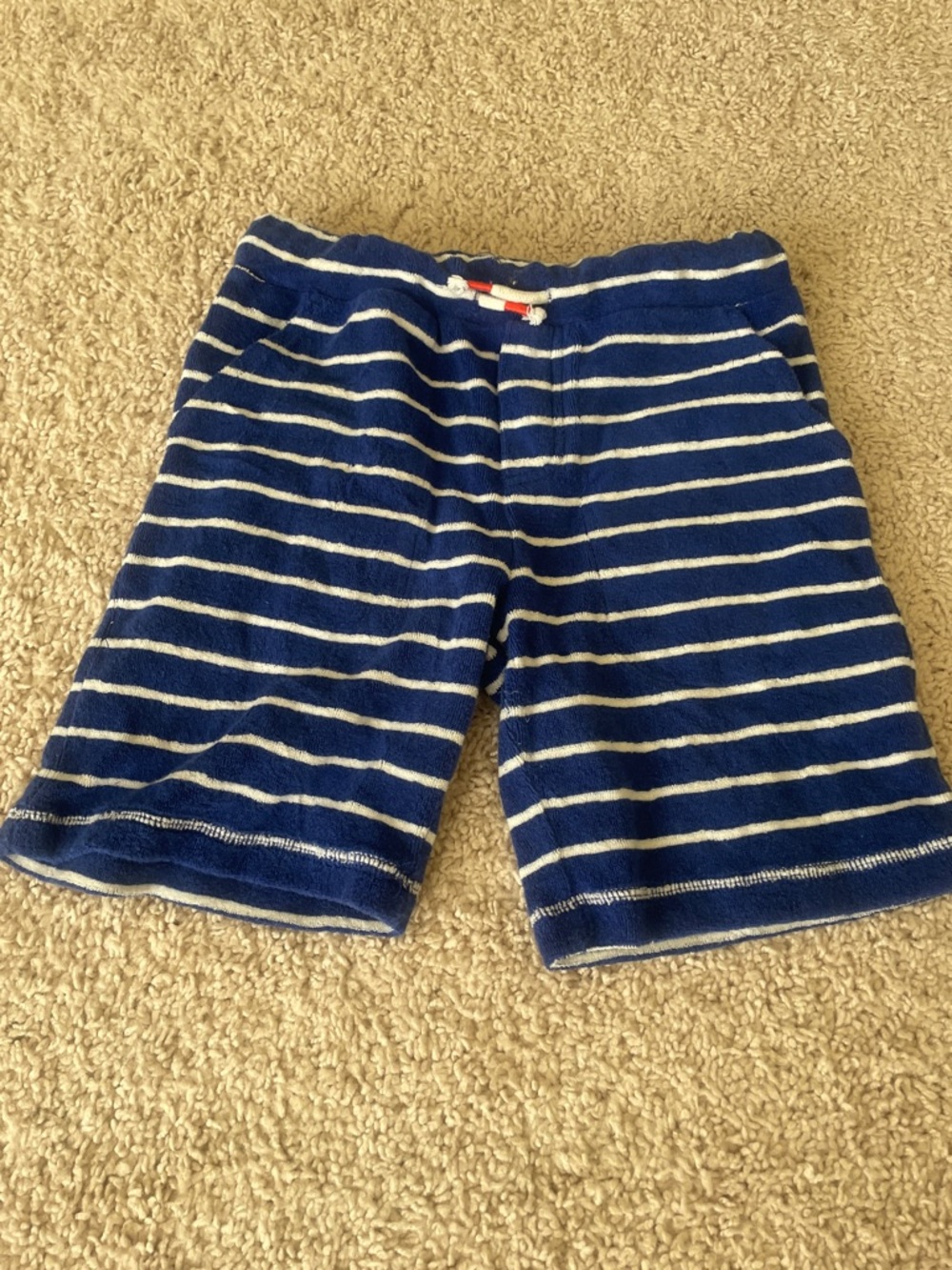 Mini Boden Blue and White Striped pull on toweling shorts
